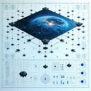 A Large, Detailed Drawing Of A Space Station Is Displayed On A Blue Background