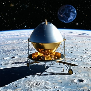 A Spacecraft On The Moon, With A Large Dome-shaped Structure On Top Of It