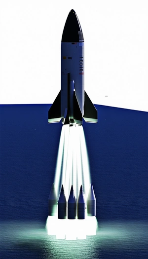 A Space Shuttle Is Shown In A Blue Sky, With Its Booster Rockets Lit Up