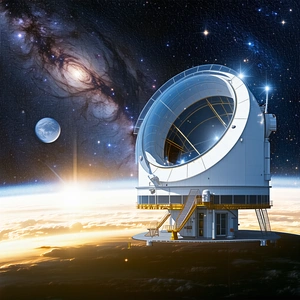 A Large, White, And Round Structure, Likely A Satellite Dish, Situated On A Planet