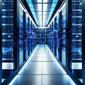 Server Rack With Digital Particles With Image, There
