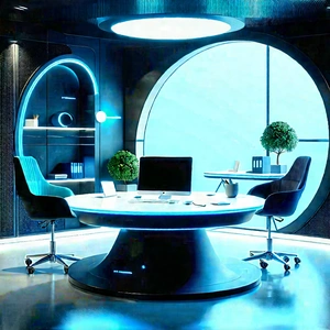 (futuristic:1.4) Tech Startup Office With Futuristic Office