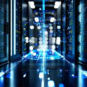 Server Rack With Holographic Projection With Image, There
