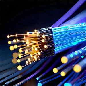 Close-up Of Fiber Optic Cables With Close-up Blue