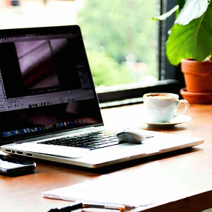Business Landscape Photography: Workplace with laptop and coffee on desk