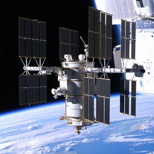 A Space Station With A Large Satellite Dish On Top Of It