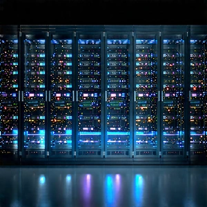 Server rack with (digital:1.4) particles