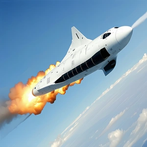 A Space Shuttle Flying Through The Sky, Leaving A Trail Of Smoke Behind It