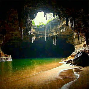 Nature Architectural Photography: Cave Entrance In Rainy Season With Cave Large