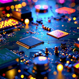 Circuit board with neon accents