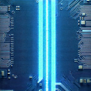 Circuit board with blue light glow