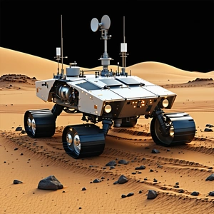 A Futuristic Vehicle Is Driving Across A Rocky Terrain