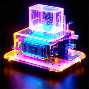 Quantum Computer With Neon Accents With Computer Sitting