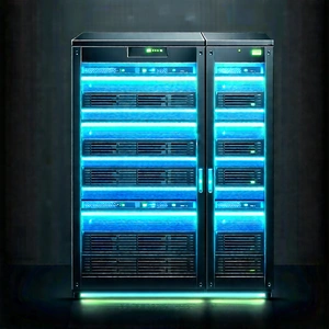 Server rack with blue light glow