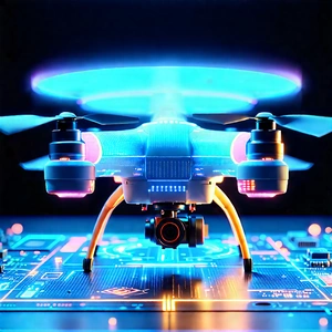 Drone With Data Visualization With Blue Drone