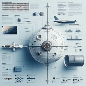 The Image Is A Blue And White Illustration Of A Spacecraft, Showcasing Various Parts And Components