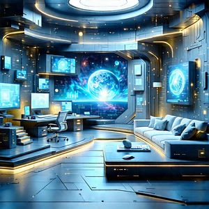 Futuristic Digital Workspace With Futuristic Room,