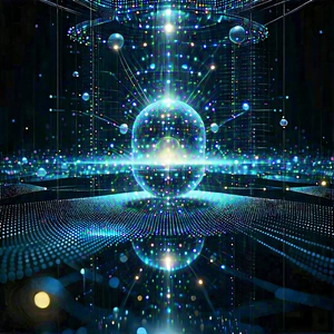 Quantum Computer With Digital Particles With Image, There
