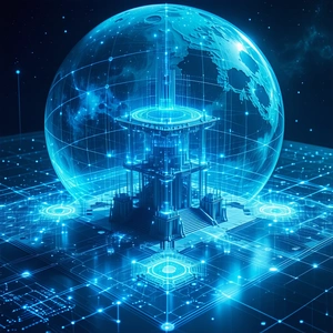 A Futuristic City With A Large, Blue, Glowing Sphere In The Center