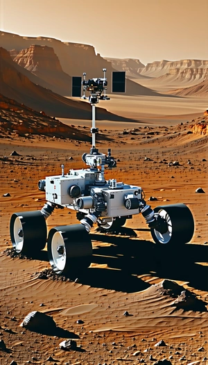A White Robotic Vehicle, Possibly A Rover, Sitting On A Dirt Surface