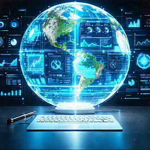 Financial Technology In Research Center With Laptop Computer