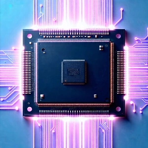 Tech Long Exposure Photography: Microchip with neon accents