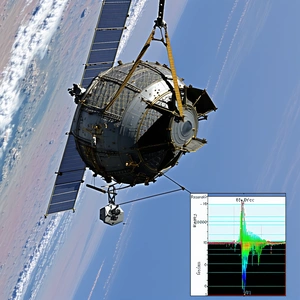A Space Shuttle, Which Is A Large Satellite, Flying Through The Sky