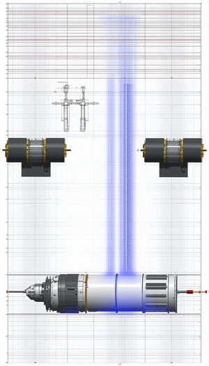 A Blue Light Is Shining On A Large Metal Structure, Which Appears To Be A Spacecraft