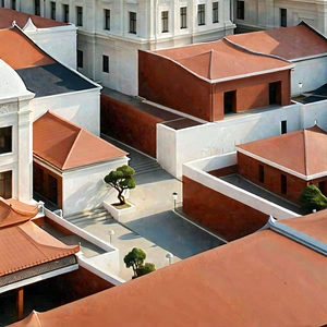 Urban Minimalist Design: Aerial View Of Cultural District With Cityscape Large