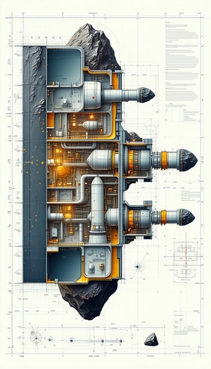 A Large, Detailed Drawing Of A Space Station Is Shown, With A Focus On The Interior