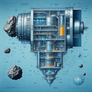 A Futuristic Space Station Is Depicted In A Blue And White Drawing