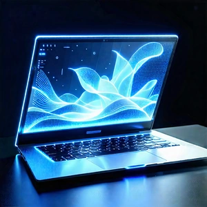 Tech Etching: Laptop With Holographic Display With Laptop Computer