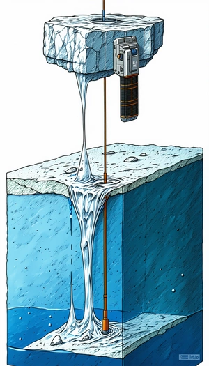 A Cartoon Drawing Of A Blue Iceberg Is Shown With A Red Wire Coming Out Of It
