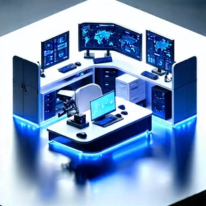 Futuristic Tech Startup Office With Computer Desk