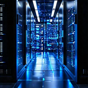 Server Rack With Data Streams With Image, There