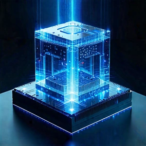 Quantum Computer With Laser Scanning With Blue White