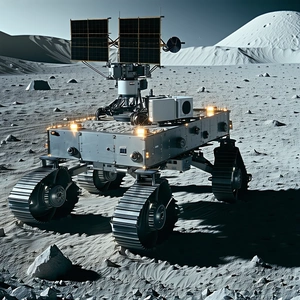 A Robotic Vehicle Is Parked On The Surface Of The Moon
