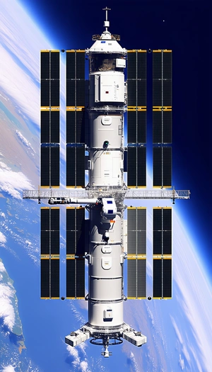A Large Spacecraft With A Large Dome On Top, Floating In The Sky