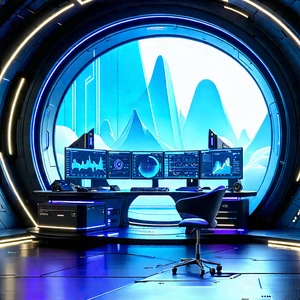 Futuristic (digital:1.39) Workspace With Image, There