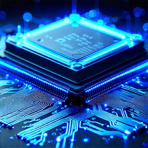 Microchip with blue light glow