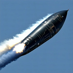 A Rocket Is Flying Through The Sky, Leaving A Trail Of Smoke Behind It