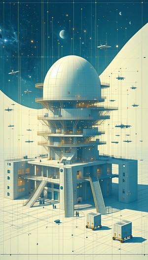 The Image Is A Futuristic Drawing Of A Large White Building With A Dome-shaped Roof