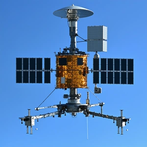 A Spacecraft With A Large Dish On Top Of It