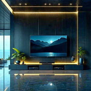 Tech Architectural Photography: Smart Home Device With Glowing Screen With Large Flat