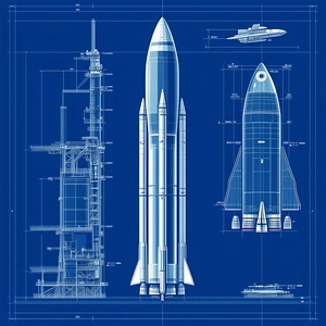 blue illustration rocket ship shown