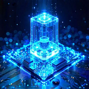 Quantum computer with blue light glow