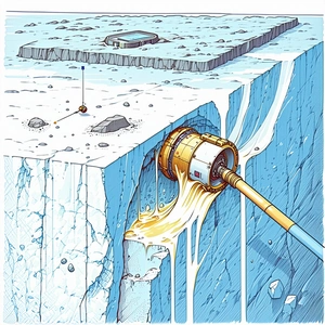 The Image Is A Cartoon Drawing Of A Large Iceberg With A Hole In It