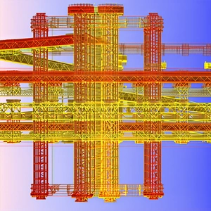 A Large, Yellow And Red Structure Is Shown In A 3d Model