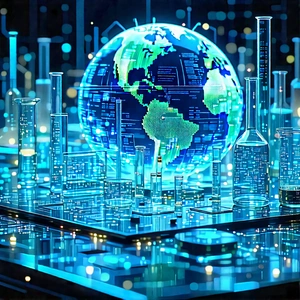 Financial Technology In Modern Laboratory With Blue White
