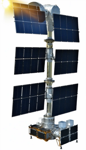 A Large Satellite Dish With A Solar Panel On Top